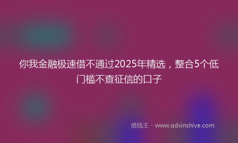 你我金融极速借不通过2025年精选，整合5个低门槛不查征信的口子