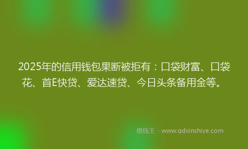 2025年的信用钱包果断被拒有：口袋财富、口袋花、首E快贷、爱达速贷、今日头条备用金等。