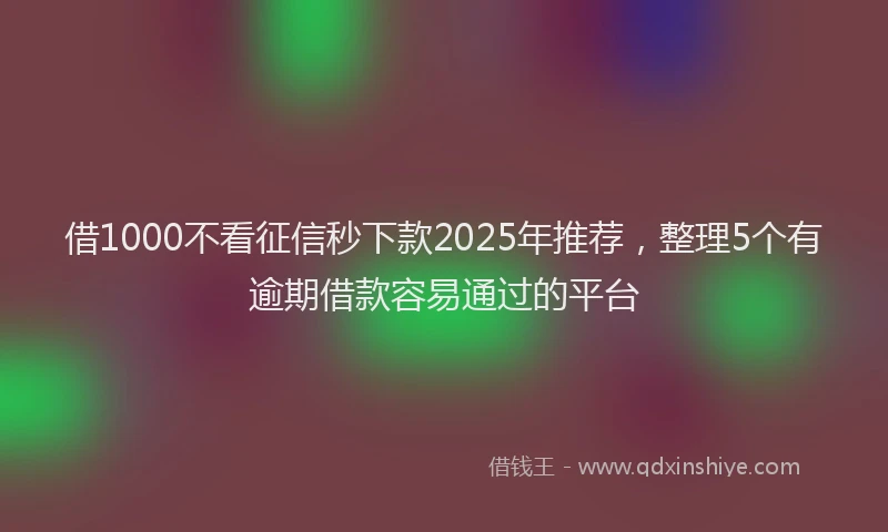 借1000不看征信秒下款2025年推荐，整理5个有逾期借款容易通过的平台