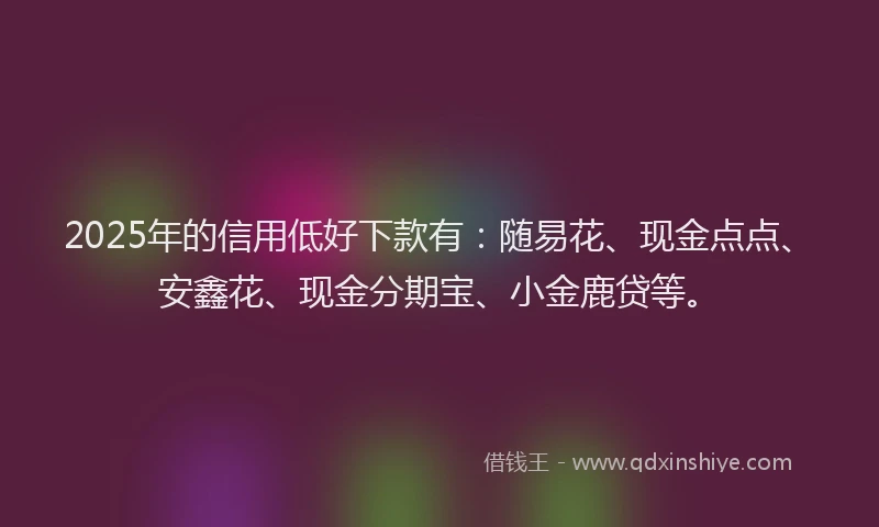 2025年的信用低好下款有：随易花、现金点点、安鑫花、现金分期宝、小金鹿贷等。