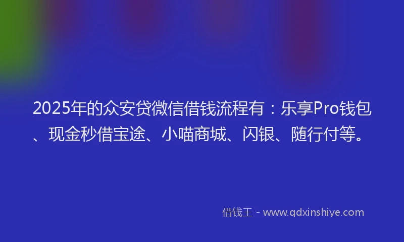 2025年的众安贷微信借钱流程有：乐享Pro钱包、现金秒借宝途、小喵商城、闪银、随行付等。