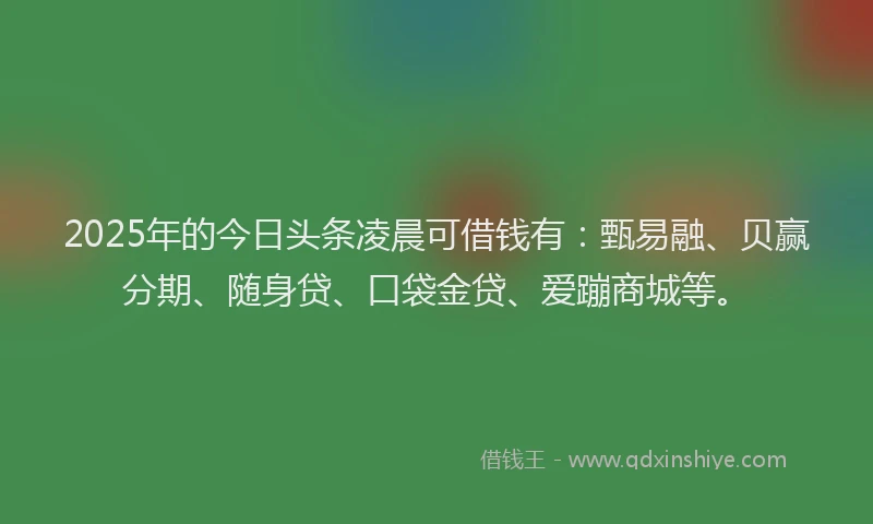 2025年的今日头条凌晨可借钱有：甄易融、贝赢分期、随身贷、口袋金贷、爱蹦商城等。