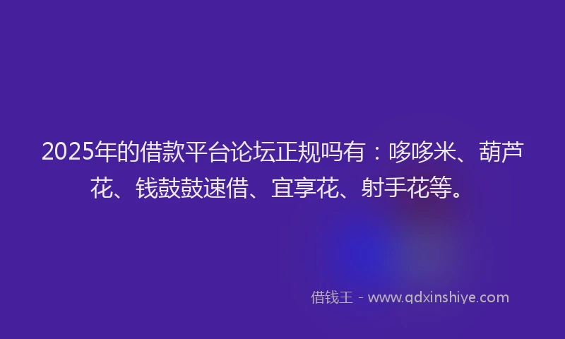 2025年的借款平台论坛正规吗有：哆哆米、葫芦花、钱鼓鼓速借、宜享花、射手花等。