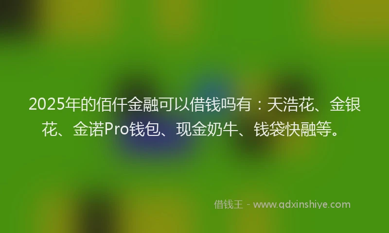 2025年的佰仟金融可以借钱吗有：天浩花、金银花、金诺Pro钱包、现金奶牛、钱袋快融等。
