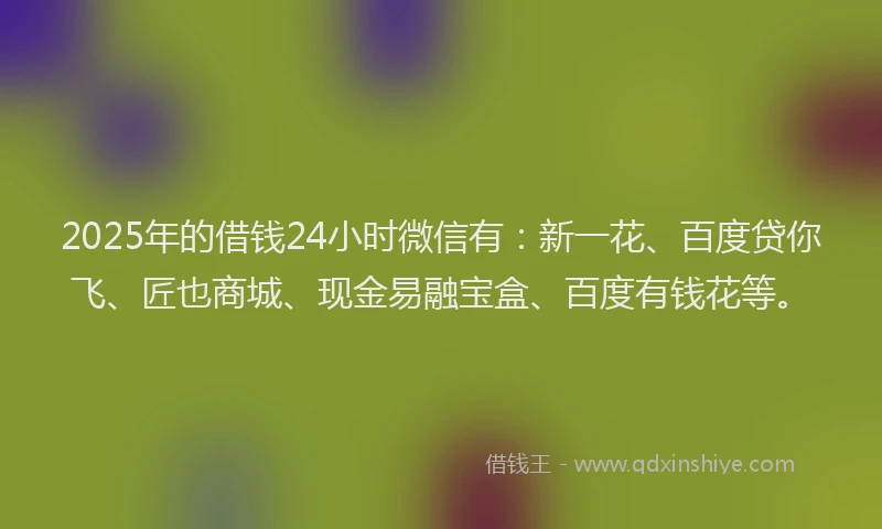 2025年的借钱24小时微信有：新一花、百度贷你飞、匠也商城、现金易融宝盒、百度有钱花等。