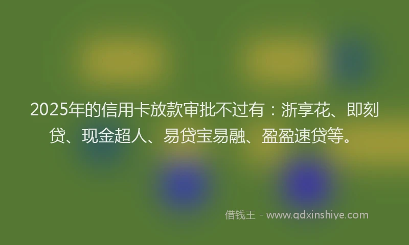 2025年的信用卡放款审批不过有：浙享花、即刻贷、现金超人、易贷宝易融、盈盈速贷等。