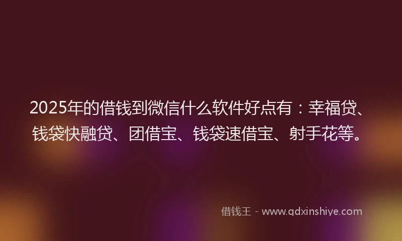 2025年的借钱到微信什么软件好点有：幸福贷、钱袋快融贷、团借宝、钱袋速借宝、射手花等。