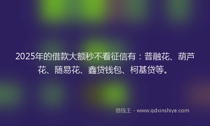 2025年的借款大额秒不看征信有：普融花、葫芦花、随易花、鑫贷钱包、柯基贷等。