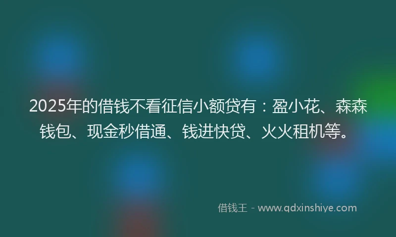 2025年的借钱不看征信小额贷有：盈小花、森森钱包、现金秒借通、钱进快贷、火火租机等。