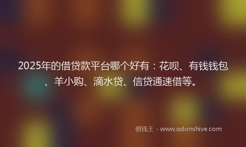2025年的借贷款平台哪个好有：花呗、有钱钱包、羊小购、滴水贷、信贷通速借等。