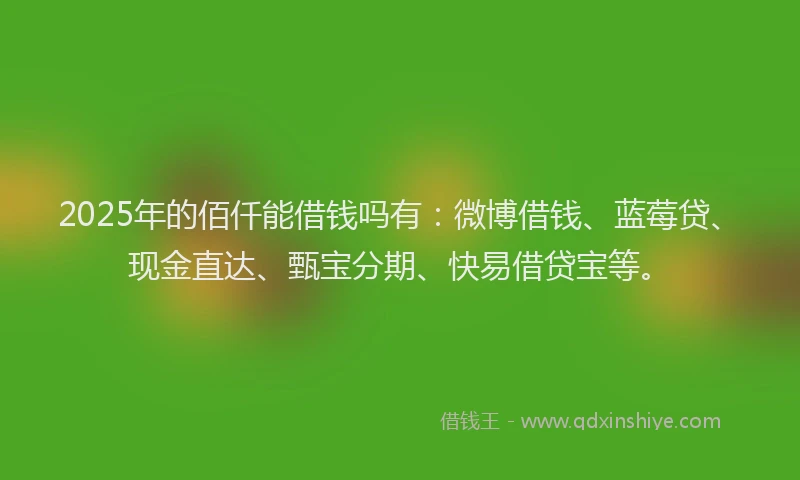 2025年的佰仟能借钱吗有：微博借钱、蓝莓贷、现金直达、甄宝分期、快易借贷宝等。