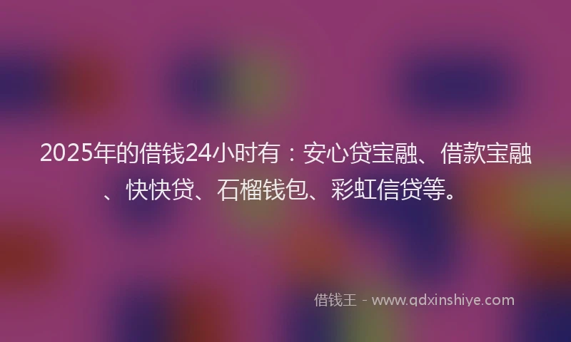 2025年的借钱24小时有：安心贷宝融、借款宝融、快快贷、石榴钱包、彩虹信贷等。