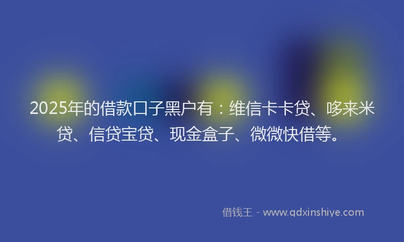 2025年的借款口子黑户有：维信卡卡贷、哆来米贷、信贷宝贷、现金盒子、微微快借等。