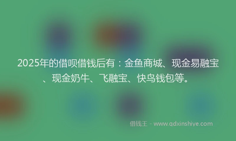 2025年的借呗借钱后有：金鱼商城、现金易融宝、现金奶牛、飞融宝、快鸟钱包等。