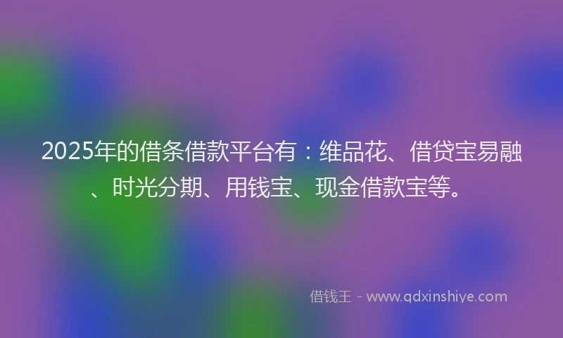 2025年的借条借款平台有：维品花、借贷宝易融、时光分期、用钱宝、现金借款宝等。