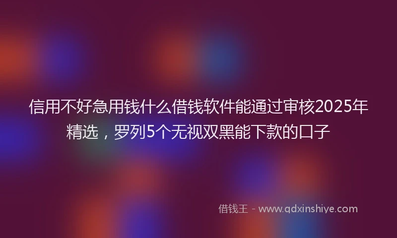 信用不好急用钱什么借钱软件能通过审核2025年精选，罗列5个无视双黑能下款的口子