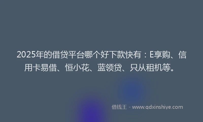 2025年的借贷平台哪个好下款快有：E享购、信用卡易借、恒小花、蓝领贷、只从租机等。