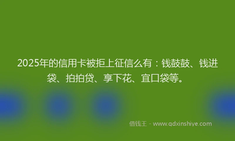 2025年的信用卡被拒上征信么有：钱鼓鼓、钱进袋、拍拍贷、享下花、宜口袋等。