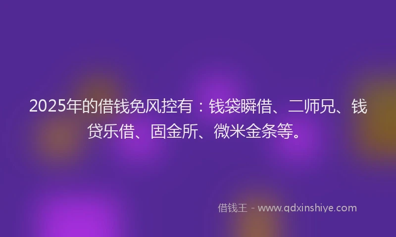 2025年的借钱免风控有：钱袋瞬借、二师兄、钱贷乐借、固金所、微米金条等。