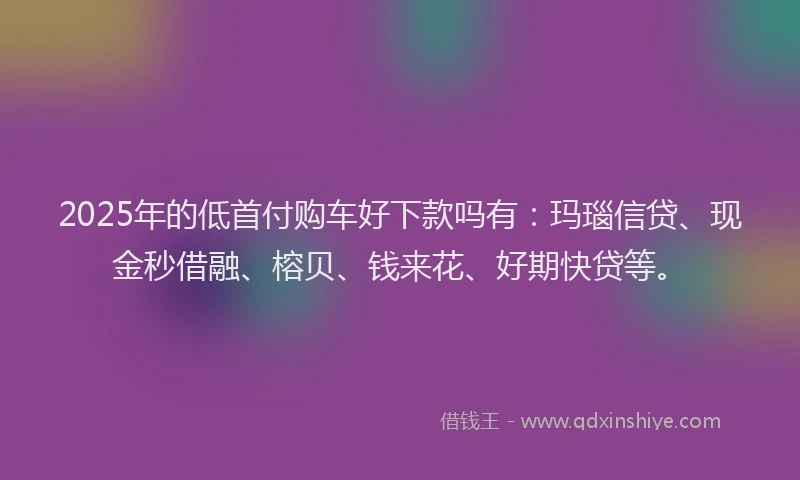 2025年的低首付购车好下款吗有：玛瑙信贷、现金秒借融、榕贝、钱来花、好期快贷等。
