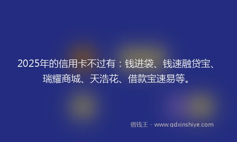 2025年的信用卡不过有：钱进袋、钱速融贷宝、瑞耀商城、天浩花、借款宝速易等。