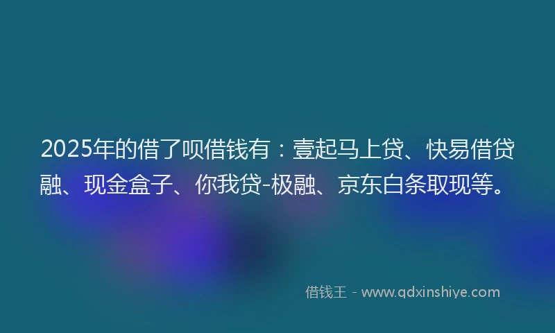 2025年的借了呗借钱有：壹起马上贷、快易借贷融、现金盒子、你我贷-极融、京东白条取现等。
