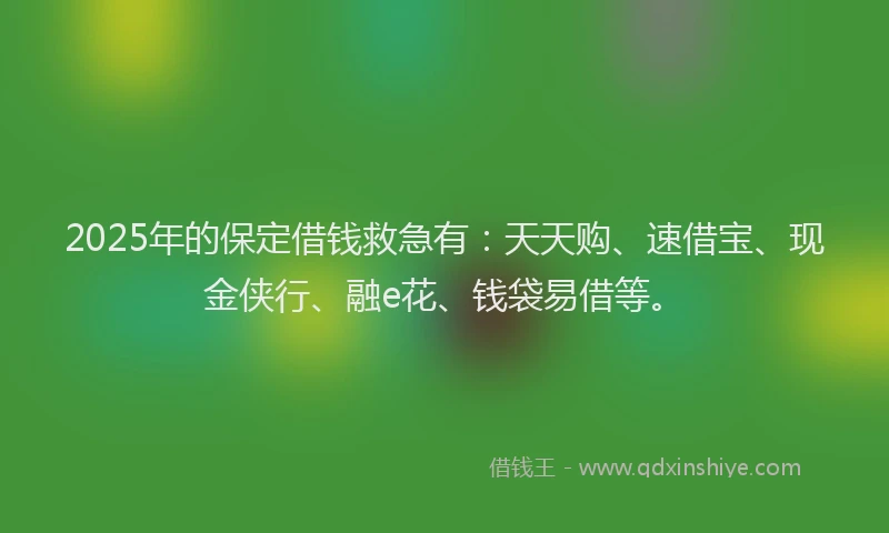 2025年的保定借钱救急有：天天购、速借宝、现金侠行、融e花、钱袋易借等。