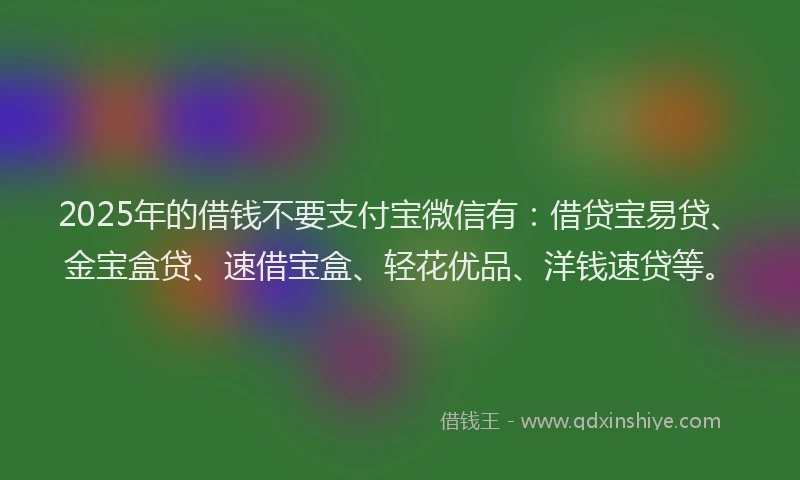 2025年的借钱不要支付宝微信有：借贷宝易贷、金宝盒贷、速借宝盒、轻花优品、洋钱速贷等。