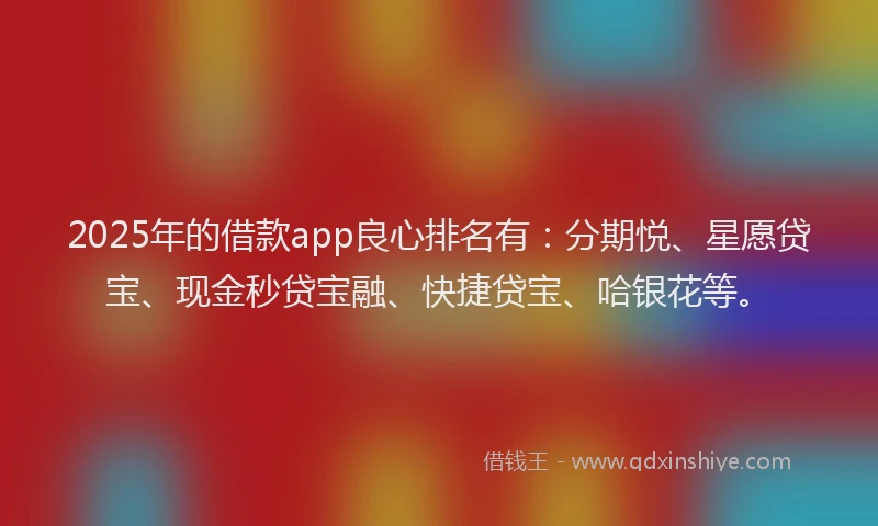2025年的借款app良心排名有：分期悦、星愿贷宝、现金秒贷宝融、快捷贷宝、哈银花等。