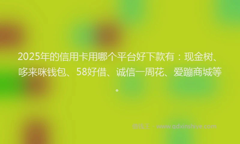 2025年的信用卡用哪个平台好下款有：现金树、哆来咪钱包、58好借、诚信一周花、爱蹦商城等。