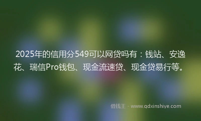 2025年的信用分549可以网贷吗有：钱站、安逸花、瑞信Pro钱包、现金流速贷、现金贷易行等。
