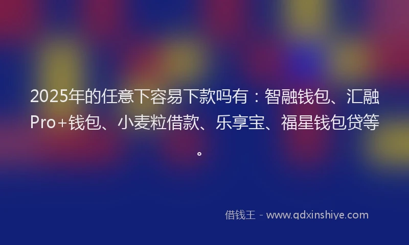 2025年的任意下容易下款吗有：智融钱包、汇融Pro+钱包、小麦粒借款、乐享宝、福星钱包贷等。
