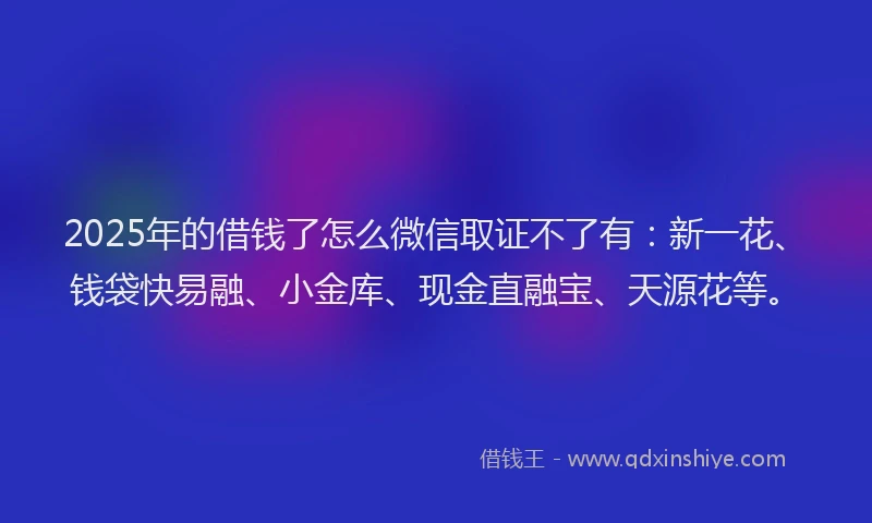 2025年的借钱了怎么微信取证不了有：新一花、钱袋快易融、小金库、现金直融宝、天源花等。