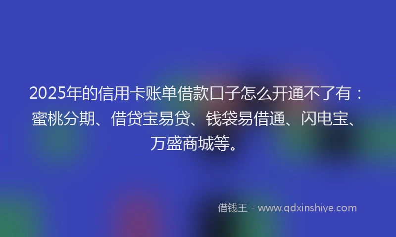 2025年的信用卡账单借款口子怎么开通不了有：蜜桃分期、借贷宝易贷、钱袋易借通、闪电宝、万盛商城等。