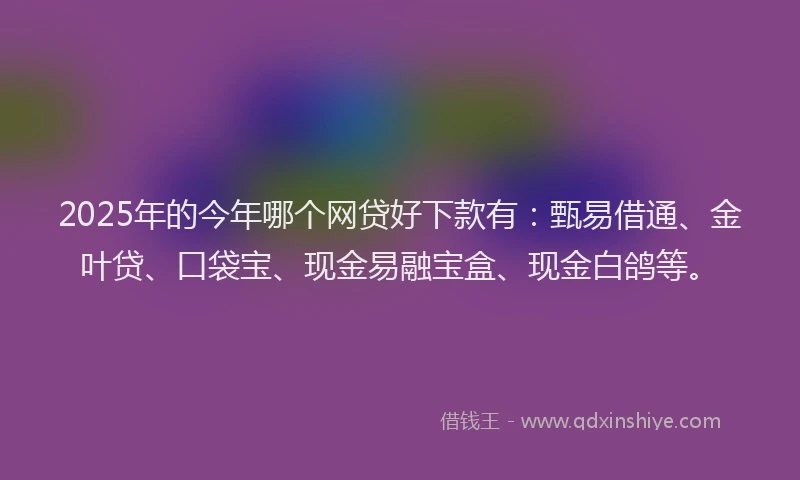 2025年的今年哪个网贷好下款有：甄易借通、金叶贷、口袋宝、现金易融宝盒、现金白鸽等。