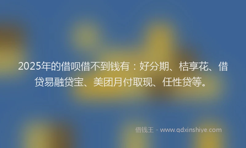 2025年的借呗借不到钱有：好分期、桔享花、借贷易融贷宝、美团月付取现、任性贷等。