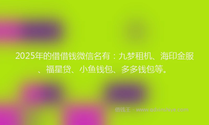 2025年的借借钱微信名有：九梦租机、海印金服、福星贷、小鱼钱包、多多钱包等。