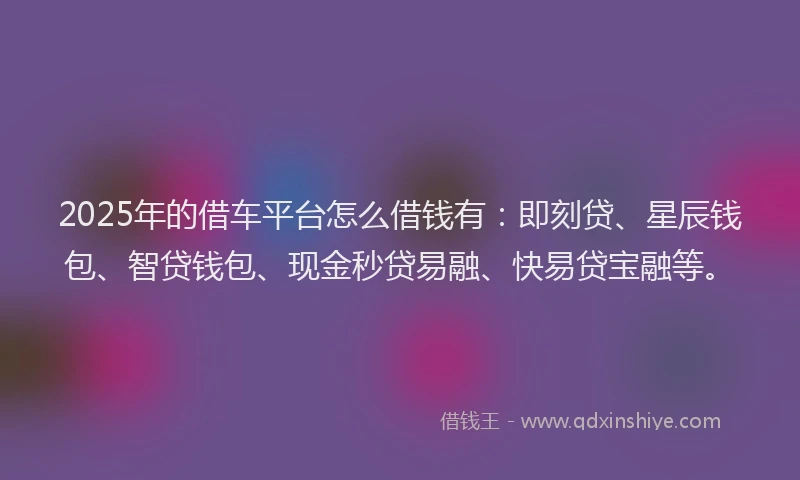 2025年的借车平台怎么借钱有：即刻贷、星辰钱包、智贷钱包、现金秒贷易融、快易贷宝融等。