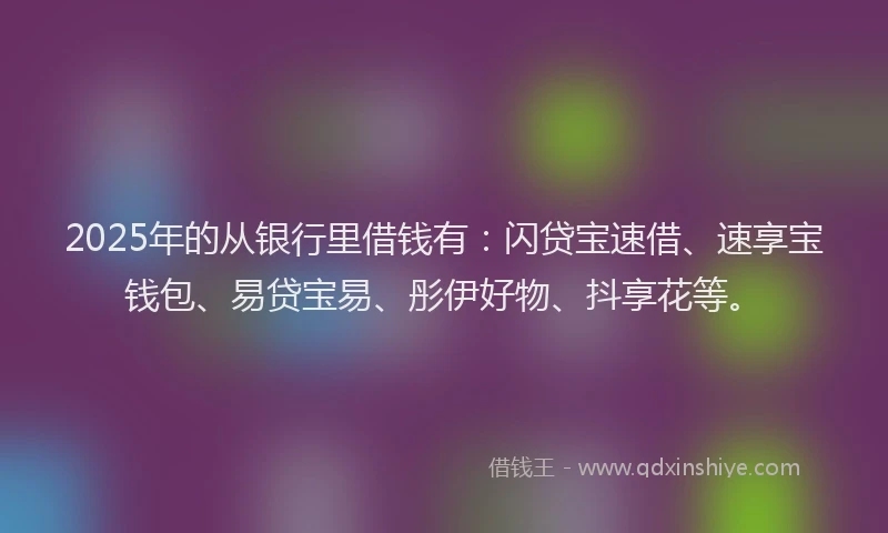 2025年的从银行里借钱有：闪贷宝速借、速享宝钱包、易贷宝易、彤伊好物、抖享花等。