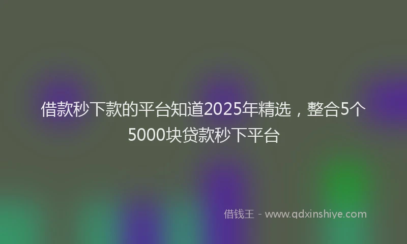 借款秒下款的平台知道2025年精选，整合5个5000块贷款秒下平台