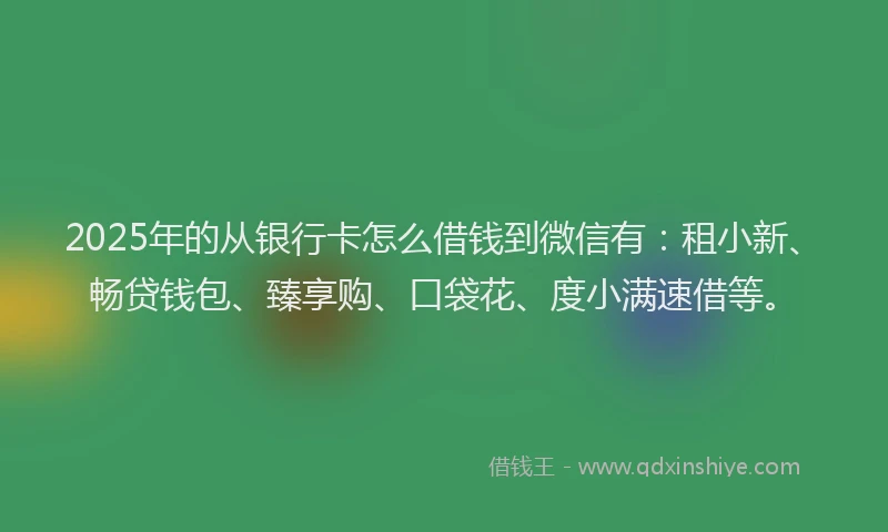 2025年的从银行卡怎么借钱到微信有：租小新、畅贷钱包、臻享购、口袋花、度小满速借等。