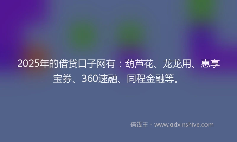 2025年的借贷口子网有：葫芦花、龙龙用、惠享宝券、360速融、同程金融等。