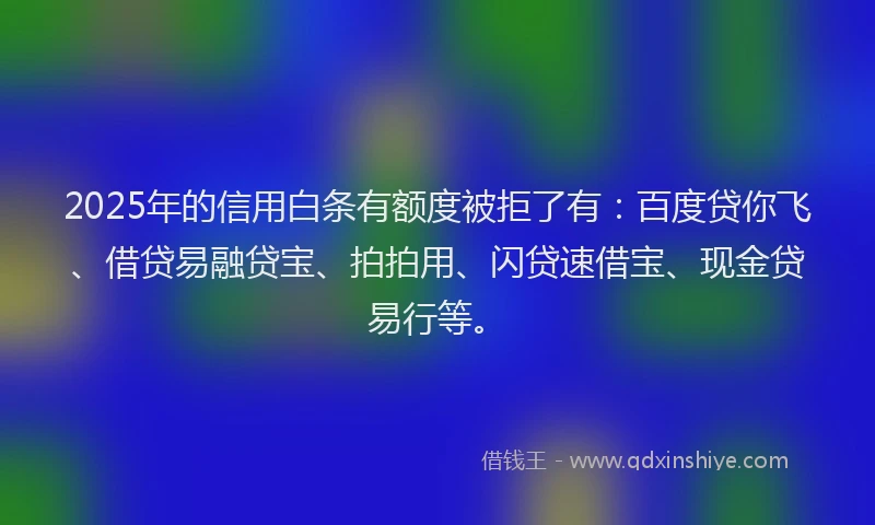 2025年的信用白条有额度被拒了有：百度贷你飞、借贷易融贷宝、拍拍用、闪贷速借宝、现金贷易行等。