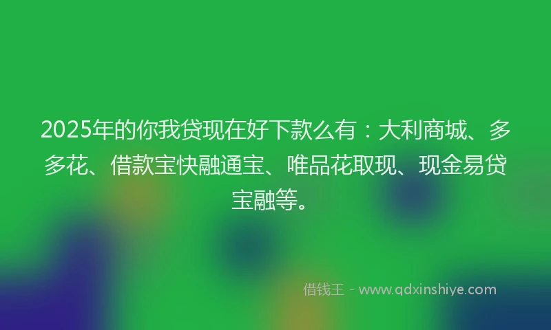 2025年的你我贷现在好下款么有：大利商城、多多花、借款宝快融通宝、唯品花取现、现金易贷宝融等。