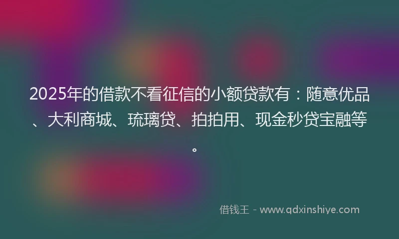 2025年的借款不看征信的小额贷款有：随意优品、大利商城、琉璃贷、拍拍用、现金秒贷宝融等。