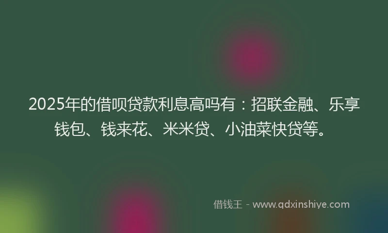 2025年的借呗贷款利息高吗有：招联金融、乐享钱包、钱来花、米米贷、小油菜快贷等。