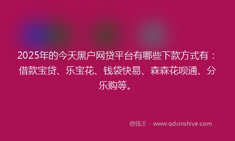 2025年的今天黑户网贷平台有哪些下款方式有：借款宝贷、乐宝花、钱袋快易、森森花呗通、分乐购等。