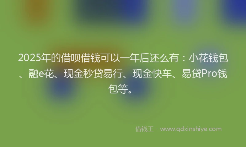 2025年的借呗借钱可以一年后还么有：小花钱包、融e花、现金秒贷易行、现金快车、易贷Pro钱包等。