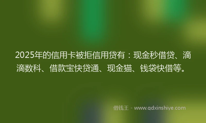 2025年的信用卡被拒信用贷有：现金秒借贷、滴滴数科、借款宝快贷通、现金猫、钱袋快借等。