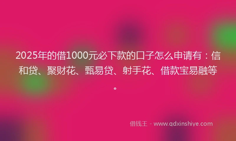 2025年的借1000元必下款的口子怎么申请有：信和贷、聚财花、甄易贷、射手花、借款宝易融等。